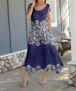 Lily | Navy & Cream Floral Handkerchief Maxi Dress - Women