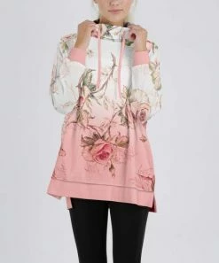 Lily | White & Pink Floral Cowl Neck Sweatshirt - Women & Plus