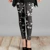 Lily | Gray & White Floral Leggings - Women