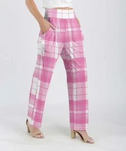 Lily | Rose & White Plaid High-Waist Wide-Leg Pocket Pants - Women