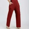 Lily | Dark Red High-Waist Wide-Leg Pocket Pants - Women & Plus
