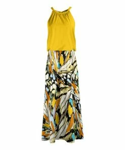 Lily | Gold & Black Abstract Halter Blouson Maxi Dress - Women
