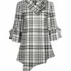 Lily | Black & White Plaid Tie-Sleeve Button-Collar Tunic - Women