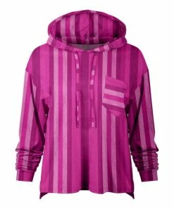 Lily | Pink & Purple Stripe Chest-Pocket Hoodie - Women & Plus