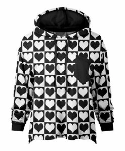 Lily | Black & White Checkerboard Hearts Chest-Pocket Hoodie - Women & Plus