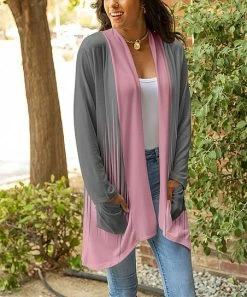 Lily | Gray & Pink Abstract Ombré Pocket Open Cardigan - Women & Plus