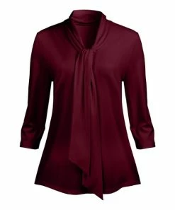 Lily | Burgundy Tie-Neck Three-Quarter Sleeve Tunic - Women & Plus
