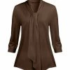 Lily | Brown Tie-Neck Three-Quarter Sleeve Tunic - Women & Plus