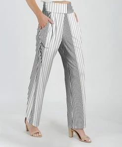 Lily | White & Gray Stripe High-Waist Straight-Leg Pants - Women & Plus