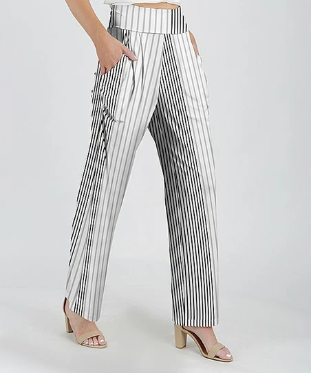 Lily | White & Gray Stripe High-Waist Straight-Leg Pants - Women & Plus 1 Lily | White & Gray Stripe High-Waist Straight-Leg Pants - Women & Plus