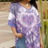Lily | Purple & White Tie-Dye Heart Layered-Sleeve V-Neck Tunic - Women & Plus