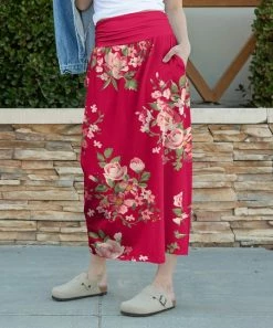 Lily | Fuchsia & Green Floral Pocket Maxi Skirt - Women & Plus