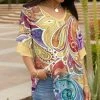 Lily | Yellow & Purple Paisley Layered-Sleeve V-Neck Tunic - Women & Plus