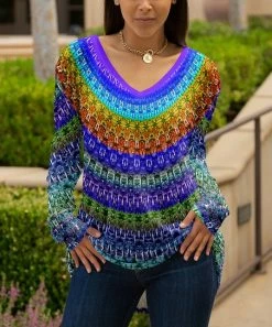 Lily | Purple & Multicolor Abstract Long Sleeve V-Neck Tunic - Women & Plus