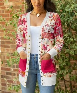 Lily | Pink & White Floral Pocket Button-Up Cardigan - Women & Plus