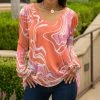 Lily | Orange & Pink Swirl Long-Sleeve V-Neck Tunic - Women & Plus