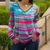 Lily | Pink & Aqua Abstract Long-Sleeve V-Neck Tunic - Women & Plus