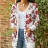 Lily | Mauve & White Floral Pocket Button-Up Cardigan - Women & Plus