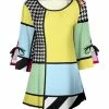 Lily | Yellow & Blue Color Block Tie-Sleeve Tunic - Women & Plus