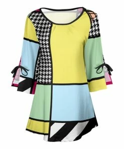 Lily | Yellow & Blue Color Block Tie-Sleeve Tunic - Women & Plus