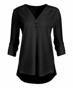 Lily | Black Long-Sleeve Notch-Neck Tunic - Women & Plus