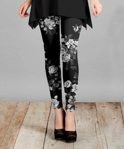 Lily | Black & Gray Floral Leggings - Women & Plus
