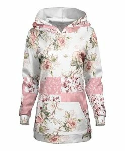 Lily | White & Pink Floral Pocket Hoodie - Women & Plus