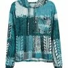 Lily | Teal & Gray Geometric Patchwork Chest-Pocket Hoodie - Women & Plus