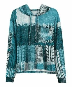 Lily | Teal & Gray Geometric Patchwork Chest-Pocket Hoodie - Women & Plus