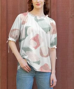 Lily | Turquoise & Rose Abstract Ruffle-Neck Tunic - Women & Plus