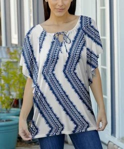 Lily | White & Blue Zigzag Tie-Neck Tunic - Women & Plus