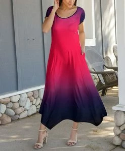 Lily | Pink & Purple Ombré Pocket Handkerchief Maxi Dress - Women & Plus