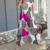 Lily | White & Pink Houndstooth Circles Pocket Handkerchief Maxi Dress - Women & Plus