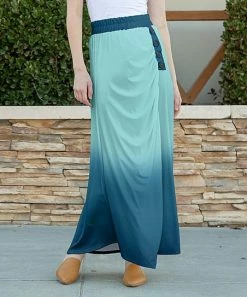 Lily | Blue & Aqua Ombré Button-Accent Maxi Skirt - Women & Plus