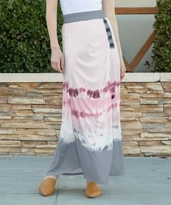 Lily | Steel & Pink Tie-Dye Stripe Button-Accent Maxi Skirt - Women & Plus