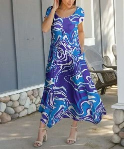 Lily | Purple & Blue Marbled Pocket Handkerchief Maxi Dress - Women & Plus