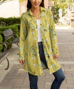 Lily | Yellow & Aqua Floral Button-Up Shacket - Women & Plus