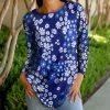 Lily | Blue & White Floral Long Sleeve Crewneck Tunic - Women & Plus