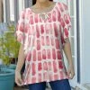 Lily | White & Pink Paintbrush Tie-Neck Butterfly-Sleeve Tunic - Women & Plus