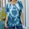 Lily | Blue & White Tie-Dye Heart Tie-Neck Butterfly-Sleeve Tunic - Women & Plus