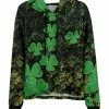 Lily | Green & Black Abstract Clover Chest Pocket Hoodie - Women & Plus
