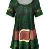 Lily | Green & Black Clover Belt-Print Short-Sleeve Boatneck Tunic - Women & Plus