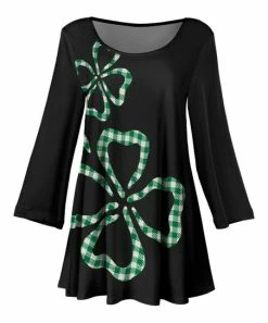 Lily | Black & Green Gingham Clover Boatneck Tunic - Women & Plus
