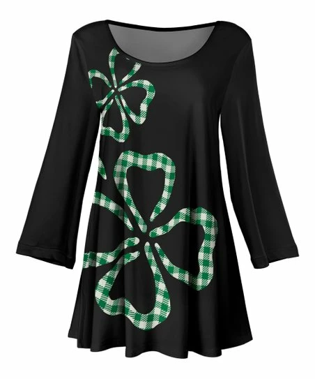 Lily | Black & Green Gingham Clover Boatneck Tunic - Women & Plus 1 Lily | Black & Green Gingham Clover Boatneck Tunic - Women & Plus