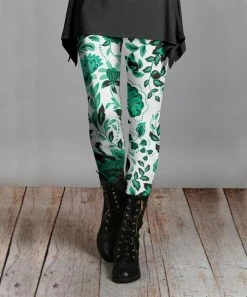 Lily | White & Green Floral Leggings - Women & Plus