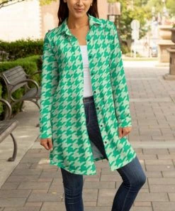 Lily | Mint Green Houndstooth Button-Up Shacket - Women & Plus