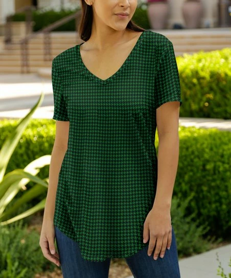 Lily | Green Houndstooth Short-Sleeve V-Neck Tunic - Women & Plus 1 Lily | Green Houndstooth Short-Sleeve V-Neck Tunic - Women & Plus