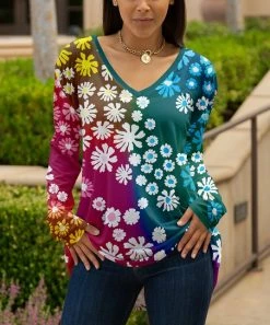 Lily | Teal & Pink Floral V-Neck Tunic - Women & Plus