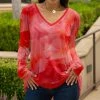 Lily | Red & Pink Abstract V-Neck Tunic - Women & Plus