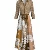 Lily | Brown & White Stripe Patchwork Button-Front Maxi Dress - Women & Plus